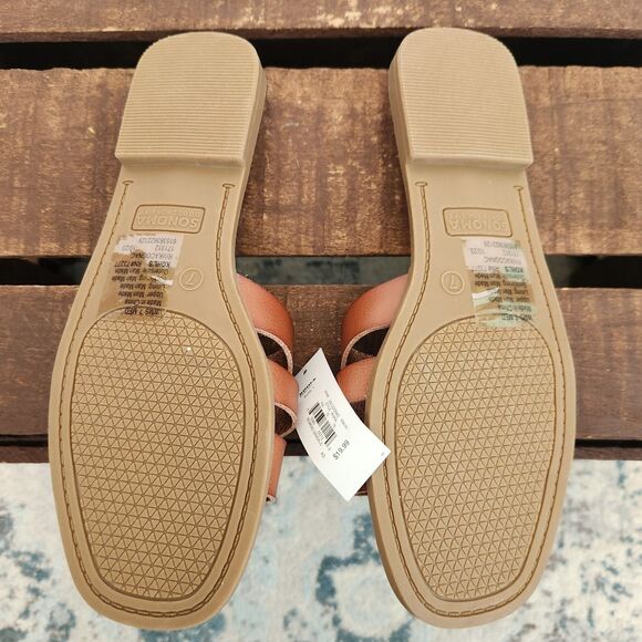 Sonoma Rivka Women Sandals 7 Brown Open Toe Slip On Flat Shoes - Picture 5 of 6